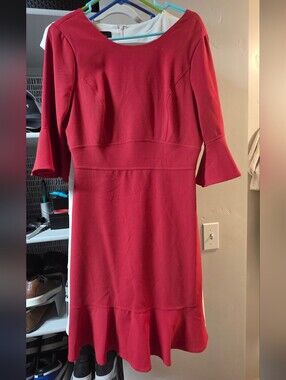 White House Black Market Crimson Red Midi Dress with Flounced Hem